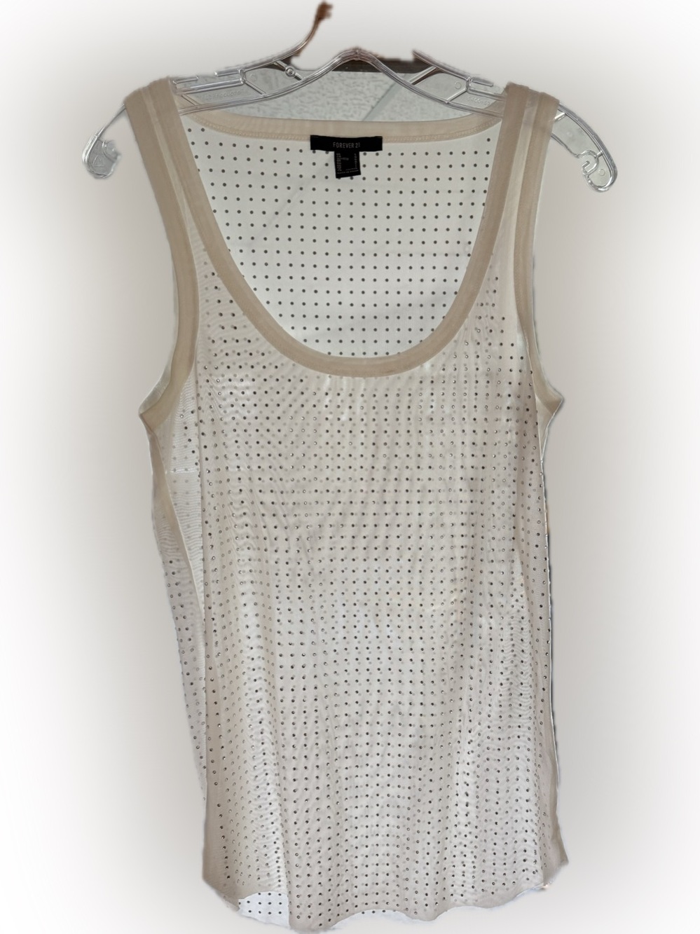 Forever 21 Ivory Rhinestone Studded Mesh Tank Top Sleeveless Size L